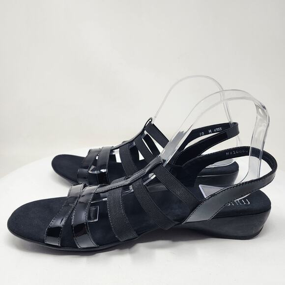 Munro Bev Strappy Sandal Women 10M Black Patent Leather & Elastic Comfort Shoes - Picture 8 of 14